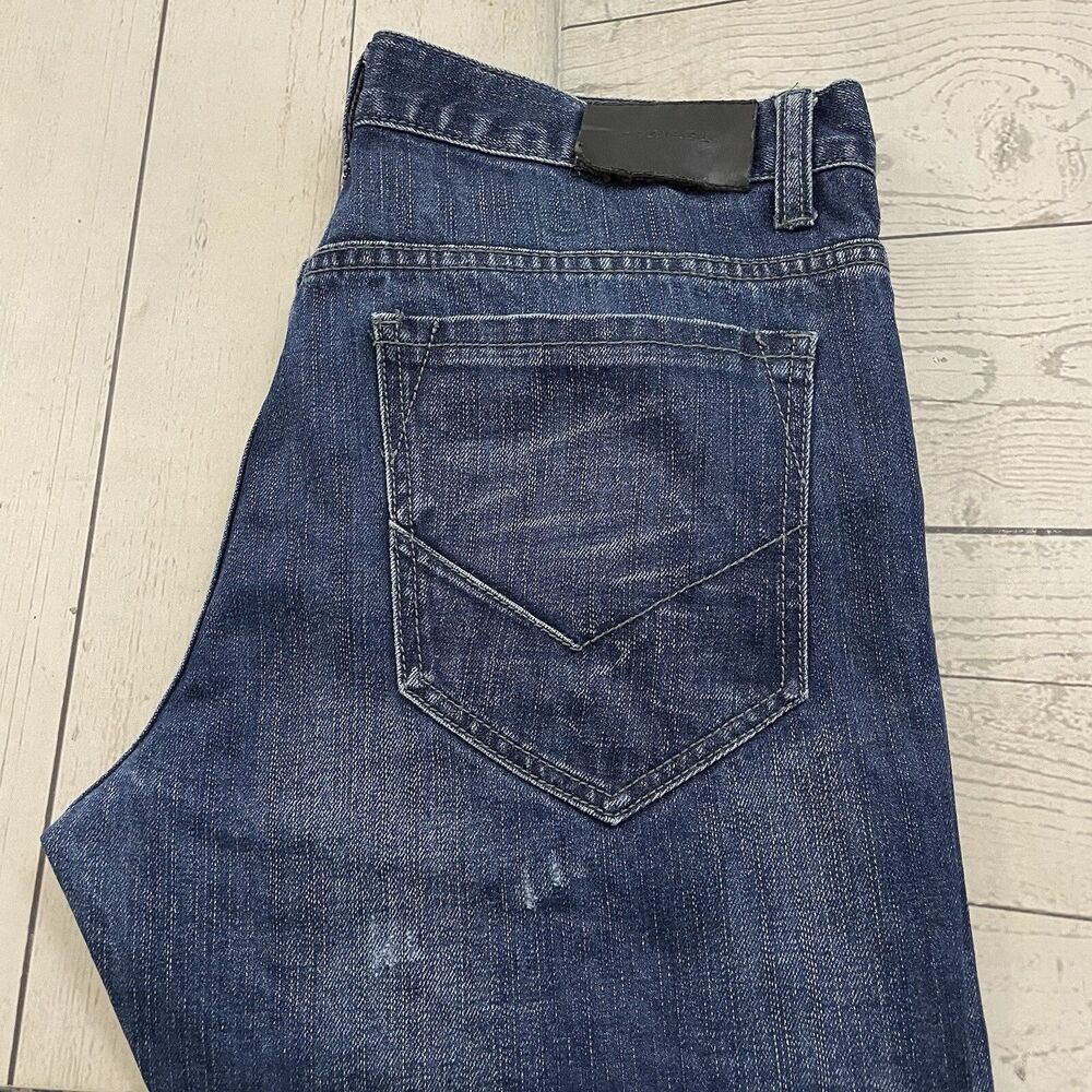 Decibel Men's W36 x L32 Blue Slim Straight Distressed Medium Wash Denim Jeans